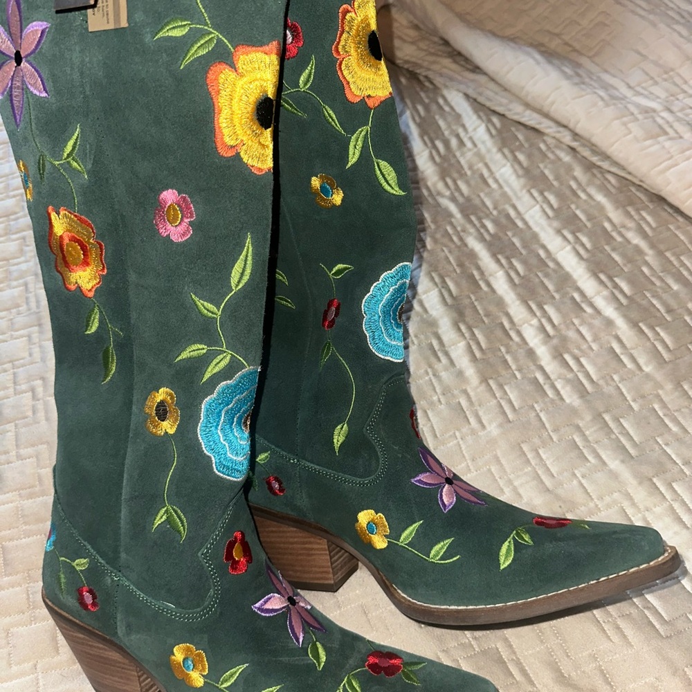 DINGO Women’s Flower Power Suede Tall Western Boots in Green - Picture 6 of 6